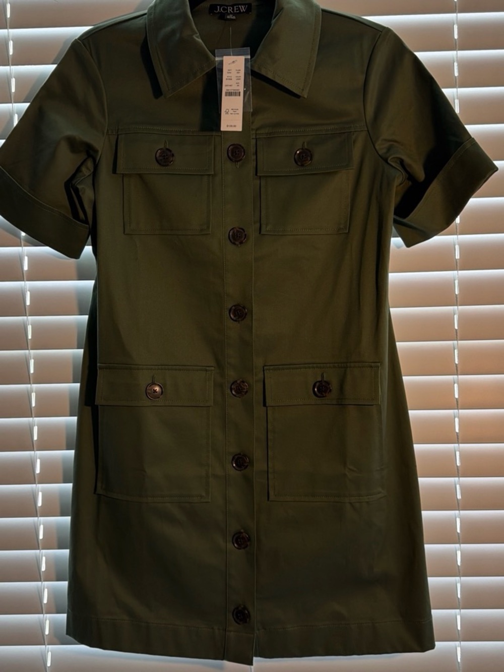 J. Crew Olive Green Short-Sleeve Utility Dress